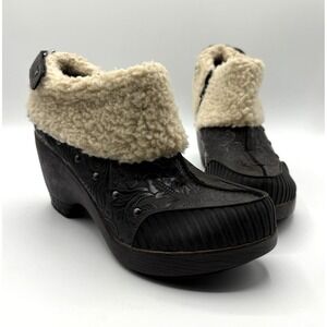 JAMBU Holland Boots Women's Size 7M Brown Leather Faux Fur Cuff Zip Up Bootie